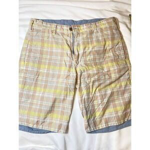 Taylor Vintage Men's Shorts Reversible Plaid Patchwork Navy Blue Chino Size 32